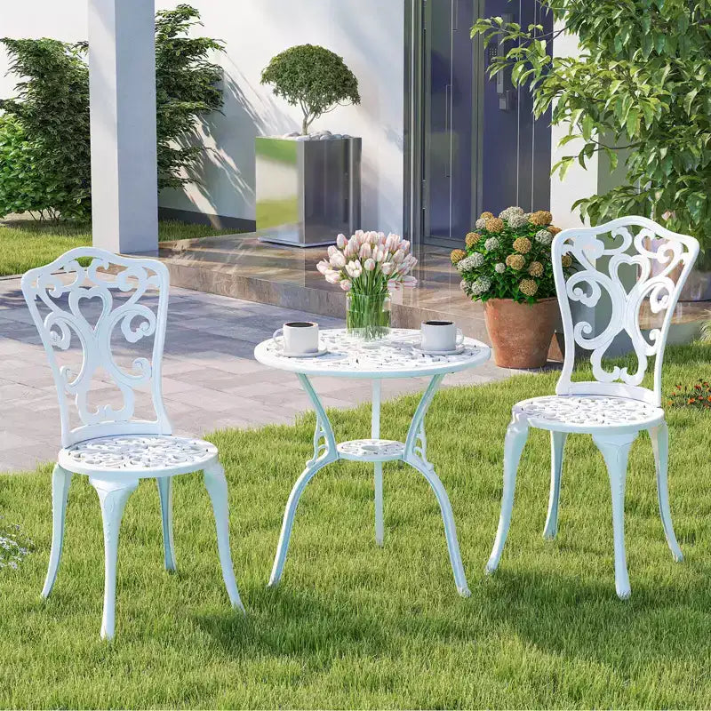 Costway Ensemble de Bistrot de Terrasse 3 Pièces avec Trous pour Parasol, Ensemble de Bistrot d'Extérieur pour Porche Avant Blanc/Vert