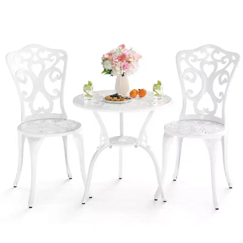 Costway Ensemble de Bistrot de Terrasse 3 Pièces avec Trous pour Parasol, Ensemble de Bistrot d'Extérieur pour Porche Avant Blanc/Vert