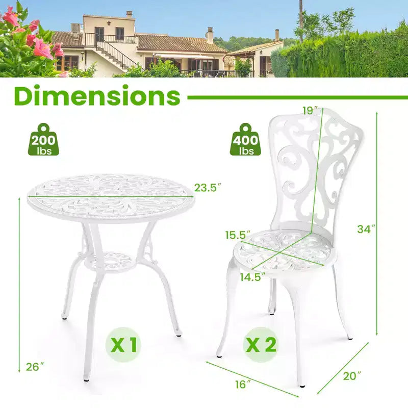 Costway Ensemble de Bistrot de Terrasse 3 Pièces avec Trous pour Parasol, Ensemble de Bistrot d'Extérieur pour Porche Avant Blanc/Vert