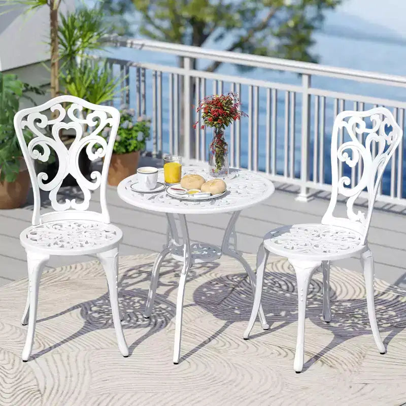 Costway Ensemble de Bistrot de Terrasse 3 Pièces avec Trous pour Parasol, Ensemble de Bistrot d'Extérieur pour Porche Avant Blanc/Vert