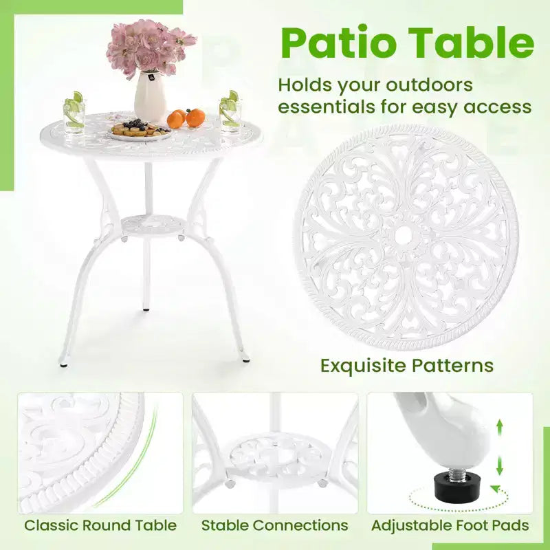 Costway Ensemble de Bistrot de Terrasse 3 Pièces avec Trous pour Parasol, Ensemble de Bistrot d'Extérieur pour Porche Avant Blanc/Vert