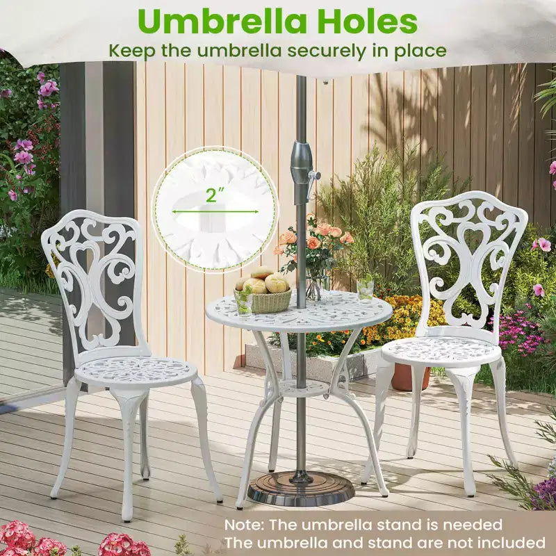 Costway Ensemble de Bistrot de Terrasse 3 Pièces avec Trous pour Parasol, Ensemble de Bistrot d'Extérieur pour Porche Avant Blanc/Vert