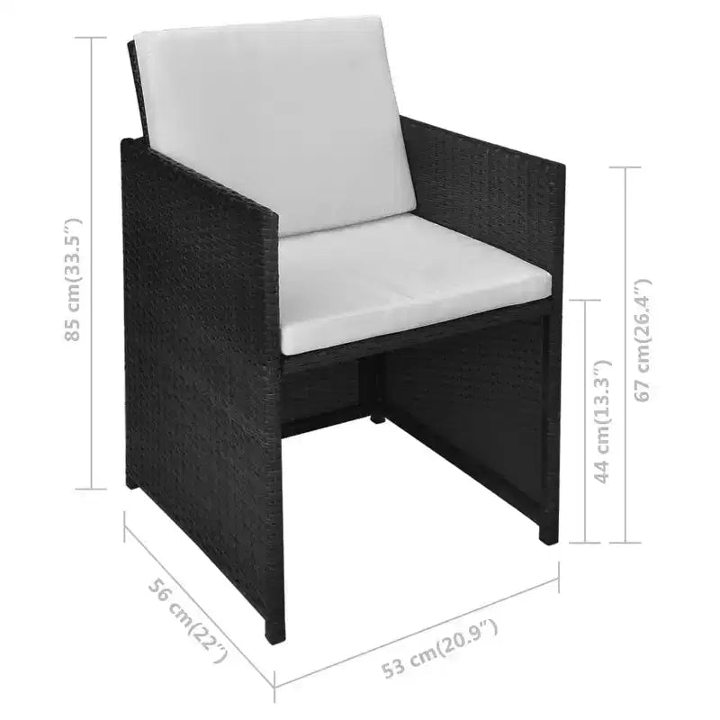 vidaXL Table et Chaises de Jardin Rotin PE Noir Housse Amovible Moyenne