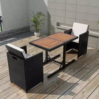 vidaXL Table et Chaises de Jardin Rotin PE Noir Housse Amovible Moyenne
