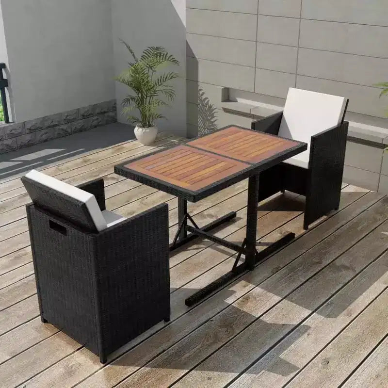 vidaXL Table et Chaises de Jardin Rotin PE Noir Housse Amovible Moyenne