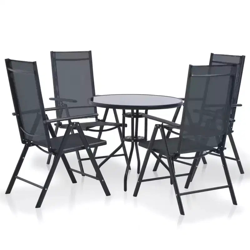 vidaXL Ensemble de Mobilier de Jardin Aluminium et Textilène Noir 5 Pièces