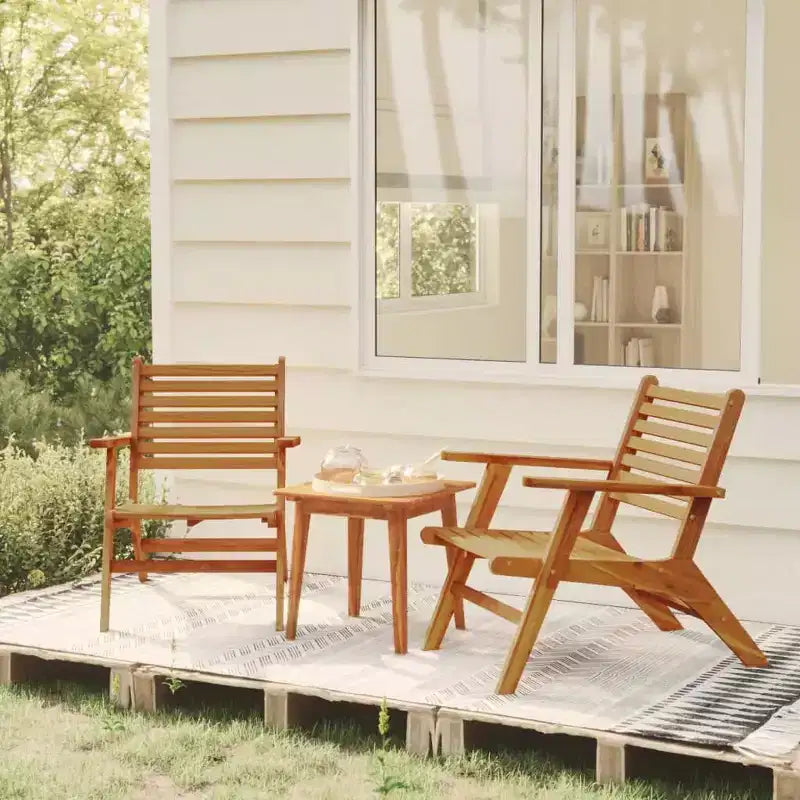 vidaXL Ensemble bistro d'extérieur 3 pièces - mobilier de terrasse en bois d'acacia massif - chaises à lattes classiques avec table carrée - ensemble lounge de jardin marron