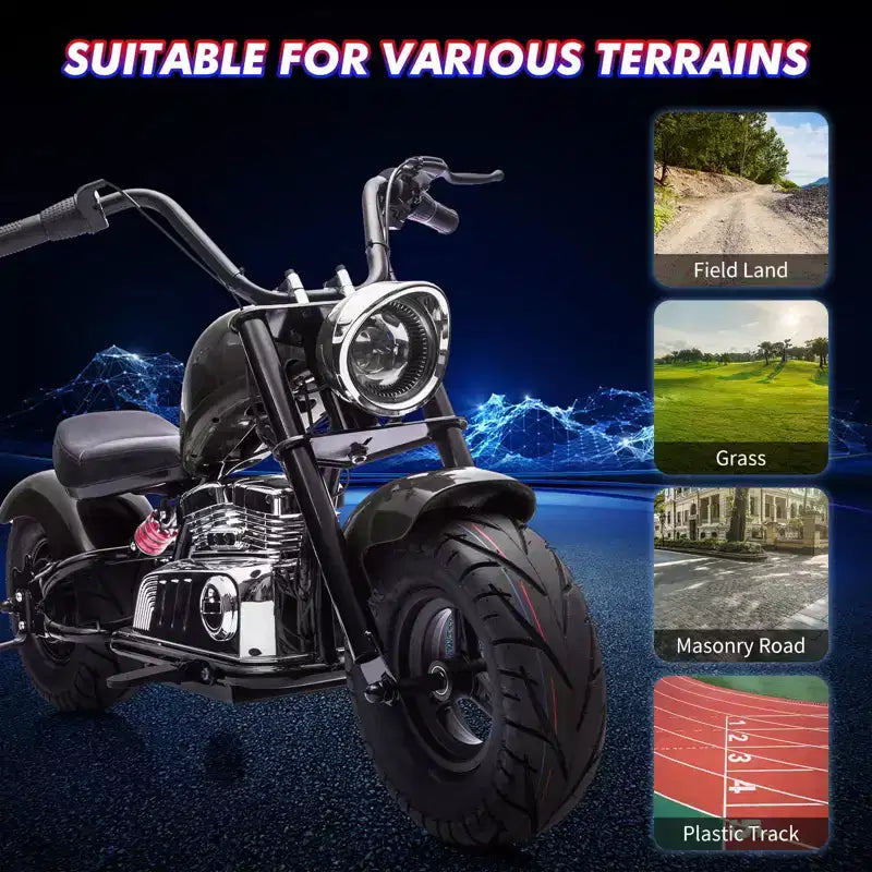 Moto tout-terrain électrique 36 V pour adolescents, moteur sans balais 350 W, 26,5 km/h avec musique, suspension à ressort, phare LED