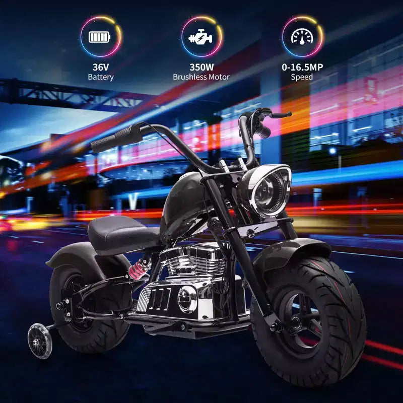 Moto tout-terrain électrique 36 V pour adolescents, moteur sans balais 350 W, 26,5 km/h avec musique, suspension à ressort, phare LED