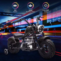 Moto tout-terrain électrique 36 V pour adolescents, moteur sans balais 350 W, 26,5 km/h avec musique, suspension à ressort, phare LED