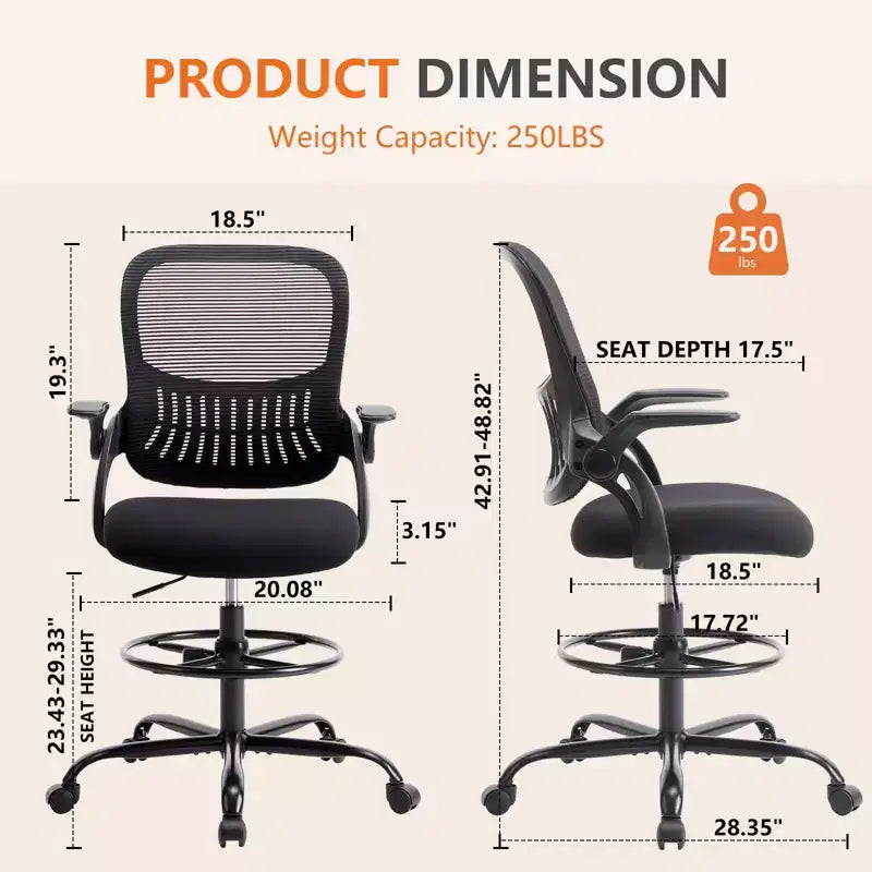 Chaise de bureau haute pour bureau debout, chaises de bureau hauteur comptoir
