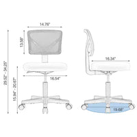 Chaise de bureau sans accoudoirs en maille, réglable en hauteur avec soutien lombaire, fauteuil pivotant à roulettes pour petits espaces