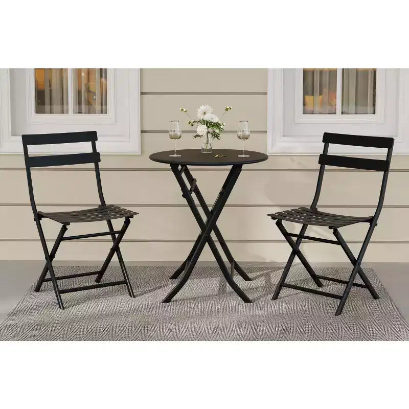Ensemble bistro de terrasse 3 pièces, table bistro pliante et 2 chaises, ensembles de mobilier d'extérieur avec cadre supérieur, peu encombrant, résistant aux intempéries pour bistro, balcon