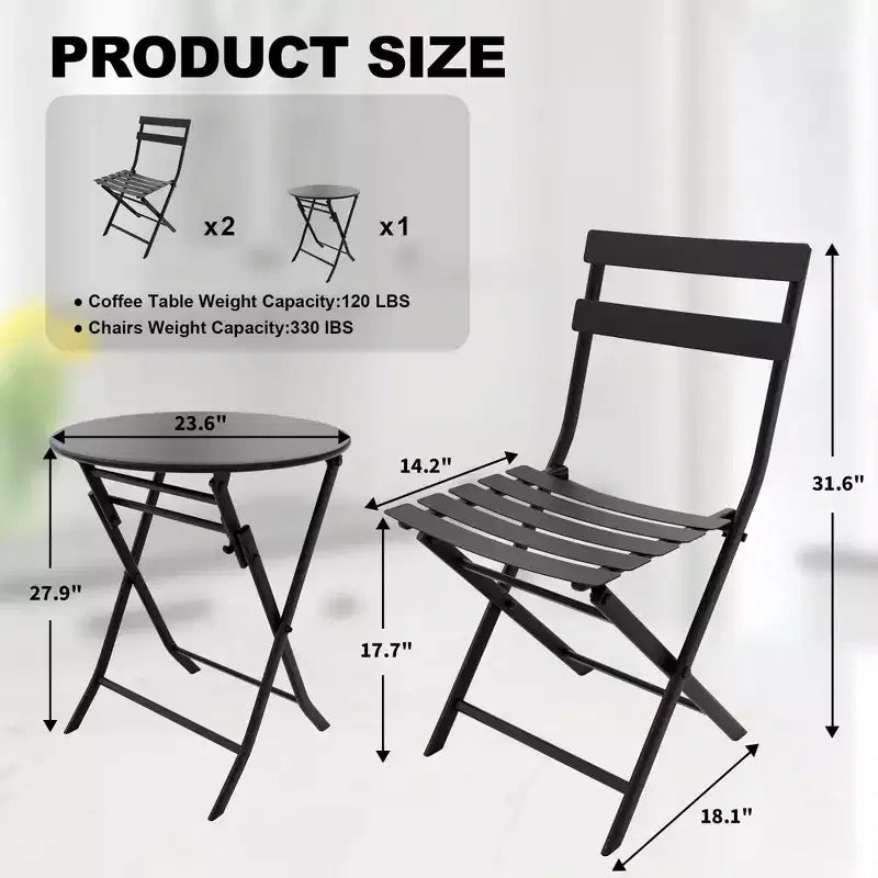 Ensemble de Bistro de Jardin 3 Pièces Table Pliante et 2 Chaises Meubles d'Extérieur avec Cadre Premium Gain de Place Résistant aux Intempéries pour Bistro Balcon