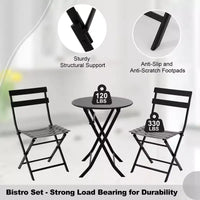 Ensemble bistro de terrasse 3 pièces, table bistro pliante et 2 chaises, ensembles de mobilier d'extérieur avec cadre supérieur, peu encombrant, résistant aux intempéries pour bistro, balcon