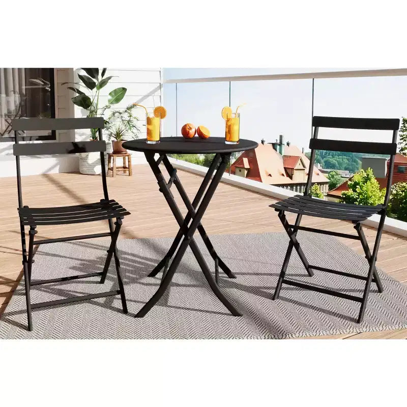Ensemble de Bistro de Jardin 3 Pièces Table Pliante et 2 Chaises Meubles d'Extérieur avec Cadre Premium Gain de Place Résistant aux Intempéries pour Bistro Balcon