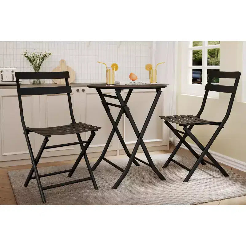 Ensemble bistro de terrasse 3 pièces, table bistro pliante et 2 chaises, ensembles de mobilier d'extérieur avec cadre supérieur, peu encombrant, résistant aux intempéries pour bistro, balcon