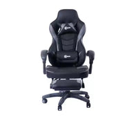 Chaise de jeu RadioShack noire et grise, chaise ergonomique de style course avec hauteur réglable, repose-pieds, soutien lombaire et rembourrage confortable