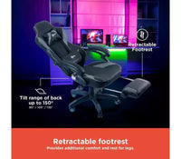 Chaise de jeu RadioShack noire et grise, chaise ergonomique de style course avec hauteur réglable, repose-pieds, soutien lombaire et rembourrage confortable