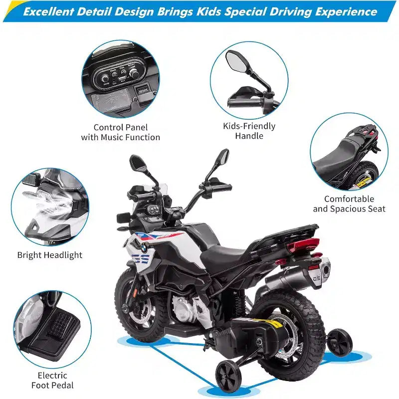 Moto porteur 12 V 7 Ah, moto enfant BMW sous licence, haute/basse vitesse, pneus EVA, phares LED, pour garçons et filles