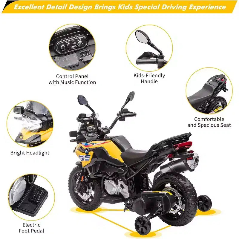 Moto porteur 12 V 7 Ah, moto enfant BMW sous licence, haute/basse vitesse, pneus EVA, phares LED, pour garçons et filles