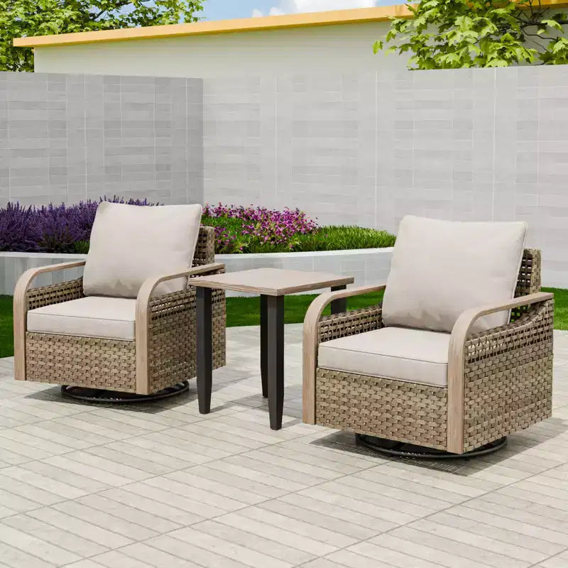 EAGLE PEAK Bistro Table and Chairs, Outdoor Bistro Set, Wicker Swivel Rocking Chairs and Table