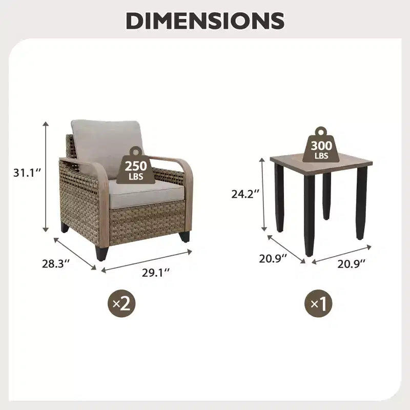 EAGLE PEAK Table et chaises de bistro en osier, ensemble de bistro d'extérieur, meubles de patio en rotin, chaises et table de patio en osier, ensemble 3 pièces