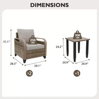 EAGLE PEAK Table et chaises de bistro en osier, ensemble de bistro d'extérieur, meubles de patio en rotin, chaises et table de patio en osier, ensemble 3 pièces