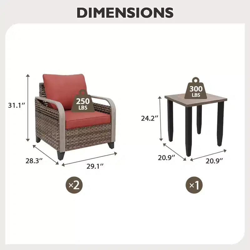 EAGLE PEAK Table et chaises de bistro en osier, ensemble de bistro d'extérieur, meubles de patio en rotin, chaises et table de patio en osier, ensemble 3 pièces