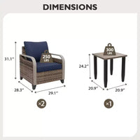 EAGLE PEAK Table et chaises de bistro en osier, ensemble de bistro d'extérieur, meubles de patio en rotin, chaises et table de patio en osier, ensemble 3 pièces