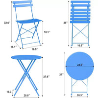 Ensemble Bistro de Patio 3 pièces avec Table Ronde et 2 Chaises Pliantes, pour Balcon, Jardin, Véranda, Conception compacte (Tube plat)