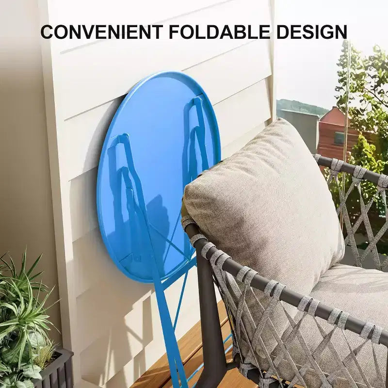 Ensemble Bistro de Patio 3 pièces avec Table Ronde et 2 Chaises Pliantes, pour Balcon, Jardin, Véranda, Conception compacte (Tube plat)