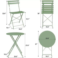 Ensemble Bistro de Patio 3 pièces avec Table Ronde et 2 Chaises Pliantes, pour Balcon, Jardin, Véranda, Conception compacte (Tube plat)