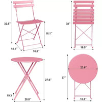 Ensemble Bistro de Patio 3 pièces avec Table Ronde et 2 Chaises Pliantes, pour Balcon, Jardin, Véranda, Conception compacte (Tube plat)