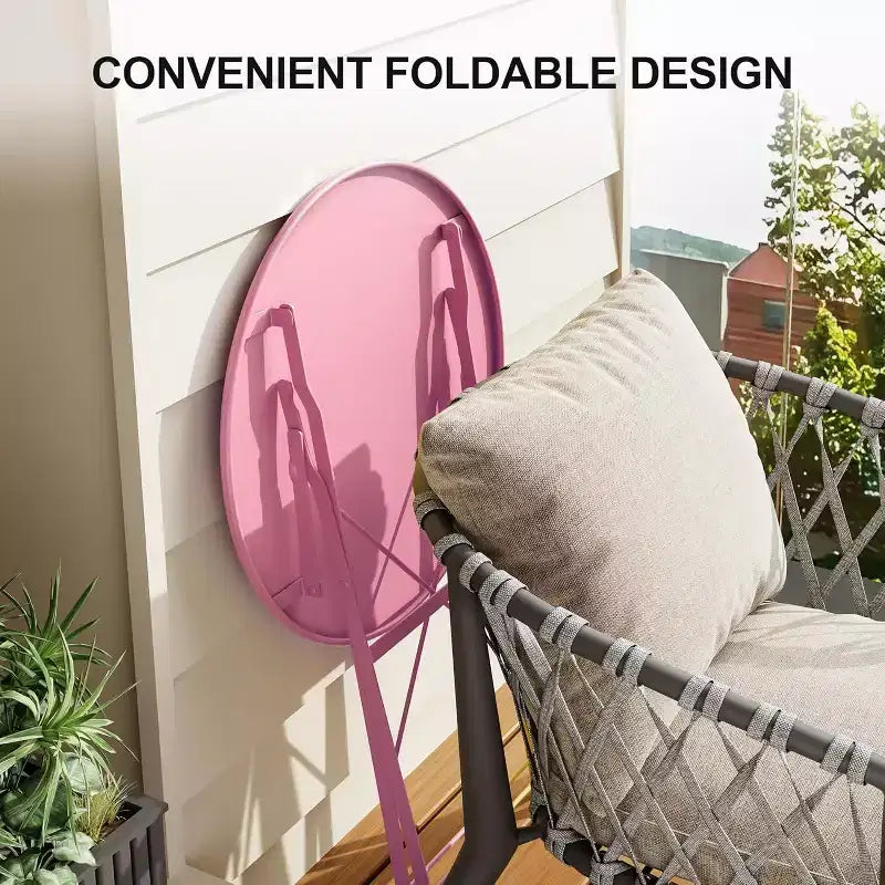 Ensemble Bistro de Patio 3 pièces avec Table Ronde et 2 Chaises Pliantes, pour Balcon, Jardin, Véranda, Conception compacte (Tube plat)