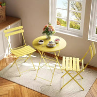 Ensemble Bistro de Patio 3 pièces avec Table Ronde et 2 Chaises Pliantes, pour Balcon, Jardin, Véranda, Conception compacte (Tube plat)