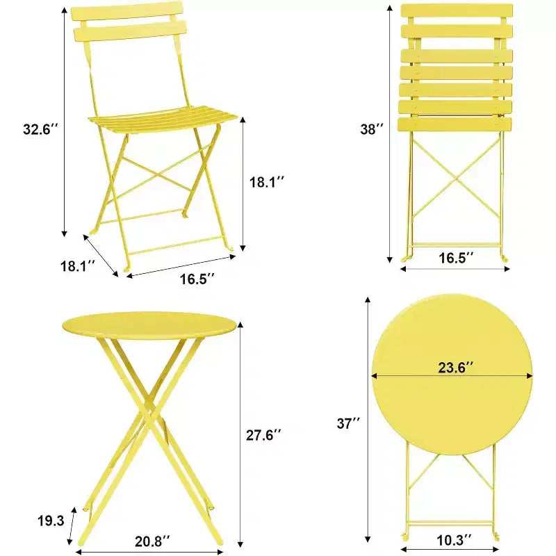 Ensemble Bistro de Patio 3 pièces avec Table Ronde et 2 Chaises Pliantes, pour Balcon, Jardin, Véranda, Conception compacte (Tube plat)