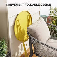 Ensemble Bistro de Patio 3 pièces avec Table Ronde et 2 Chaises Pliantes, pour Balcon, Jardin, Véranda, Conception compacte (Tube plat)