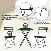 Ensemble Bistro de Patio 3 pièces avec Table Ronde et 2 Chaises Pliantes, pour Balcon, Jardin, Véranda, Conception compacte (Tube plat)