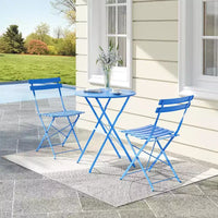 Ensemble Bistro de Patio 3 pièces avec Table Ronde et 2 Chaises Pliantes, pour Balcon, Jardin, Véranda, Conception compacte (Tube plat)