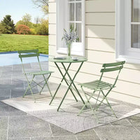 Ensemble Bistro de Patio 3 pièces avec Table Ronde et 2 Chaises Pliantes, pour Balcon, Jardin, Véranda, Conception compacte (Tube plat)