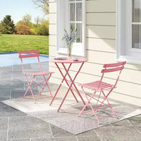 Ensemble Bistro de Patio 3 pièces avec Table Ronde et 2 Chaises Pliantes, pour Balcon, Jardin, Véranda, Conception compacte (Tube plat)