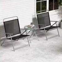 Ensemble Bistro de Patio Bestier 3 pièces, Chaises Pliantes d'extérieur avec Dossier, Ensemble de Chaises de Salle à Manger Portables avec Table en Verre pour Porche, Bord de Piscine, Jardin