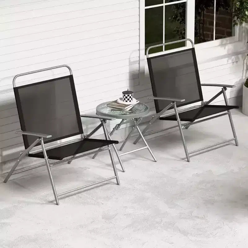 Ensemble Bistro de Patio Bestier 3 pièces, Chaises Pliantes d'extérieur avec Dossier, Ensemble de Chaises de Salle à Manger Portables avec Table en Verre pour Porche, Bord de Piscine, Jardin
