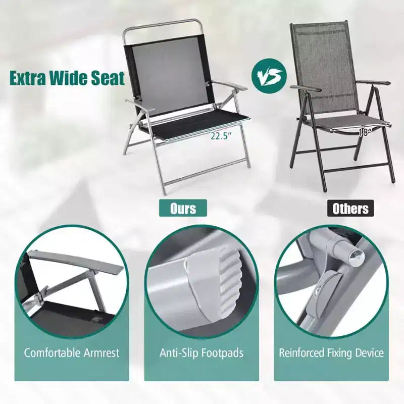 Ensemble Bistro de Patio Bestier 3 pièces, Chaises Pliantes d'extérieur avec Dossier, Ensemble de Chaises de Salle à Manger Portables avec Table en Verre pour Porche, Bord de Piscine, Jardin