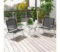 Ensemble Bistro de Patio Bestier 3 pièces, Chaises Pliantes d'extérieur avec Dossier, Ensemble de Chaises de Salle à Manger Portables avec Table en Verre pour Porche, Bord de Piscine, Jardin