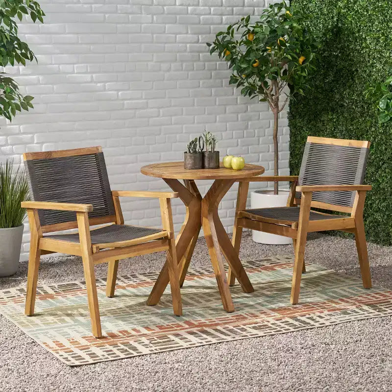 GDFStudio Specter Ensemble de Bistro 3 pièces d'extérieur en Bois d'Acacia et Corde