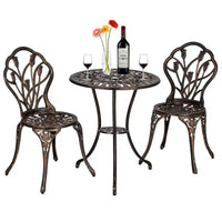 TROPOW Salon de Bistro 3 Pièces en Aluminium Coulé Bronze Antique Table de Jardin Ornée et Chaises en Treillis à Motifs Tulipe