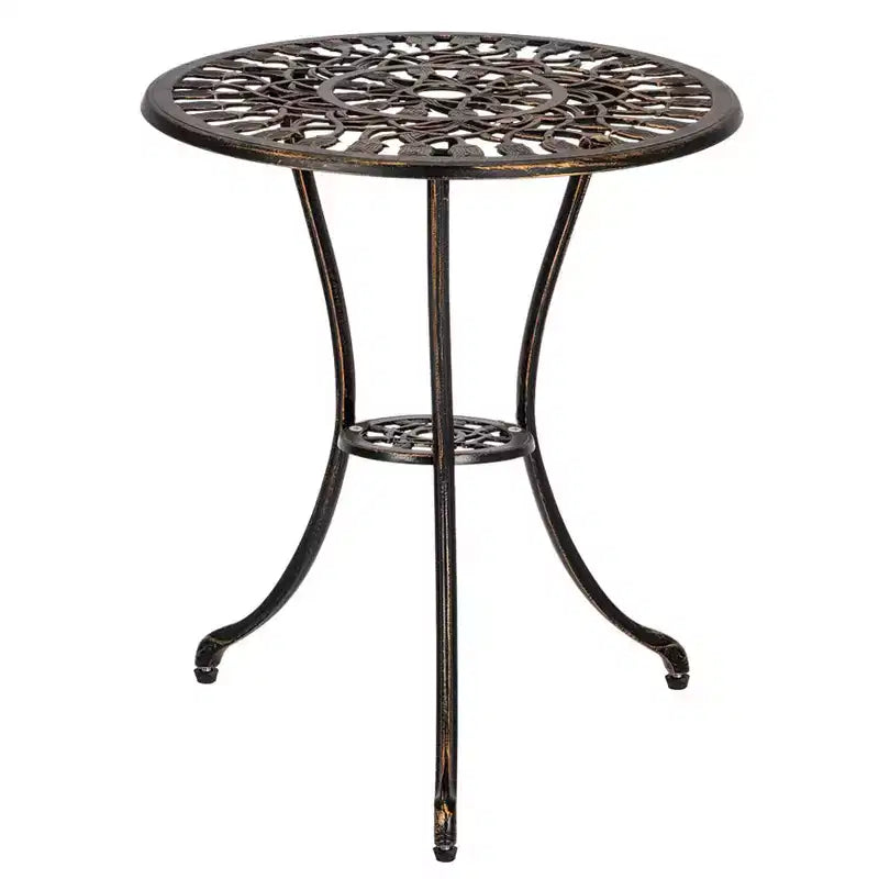 TROPOW Salon de Bistro 3 Pièces en Aluminium Coulé Bronze Antique Table de Jardin Ornée et Chaises en Treillis à Motifs Tulipe