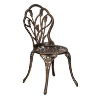 TROPOW Salon de Bistro 3 Pièces en Aluminium Coulé Bronze Antique Table de Jardin Ornée et Chaises en Treillis à Motifs Tulipe